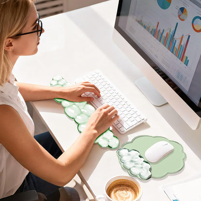 Keyboard Wrist Rest Set — Ergonomic Cloud Gel Wrist Rest Keyboard and Mouse Pad, Non-Slip Desk Accessories for Office and Home（White）