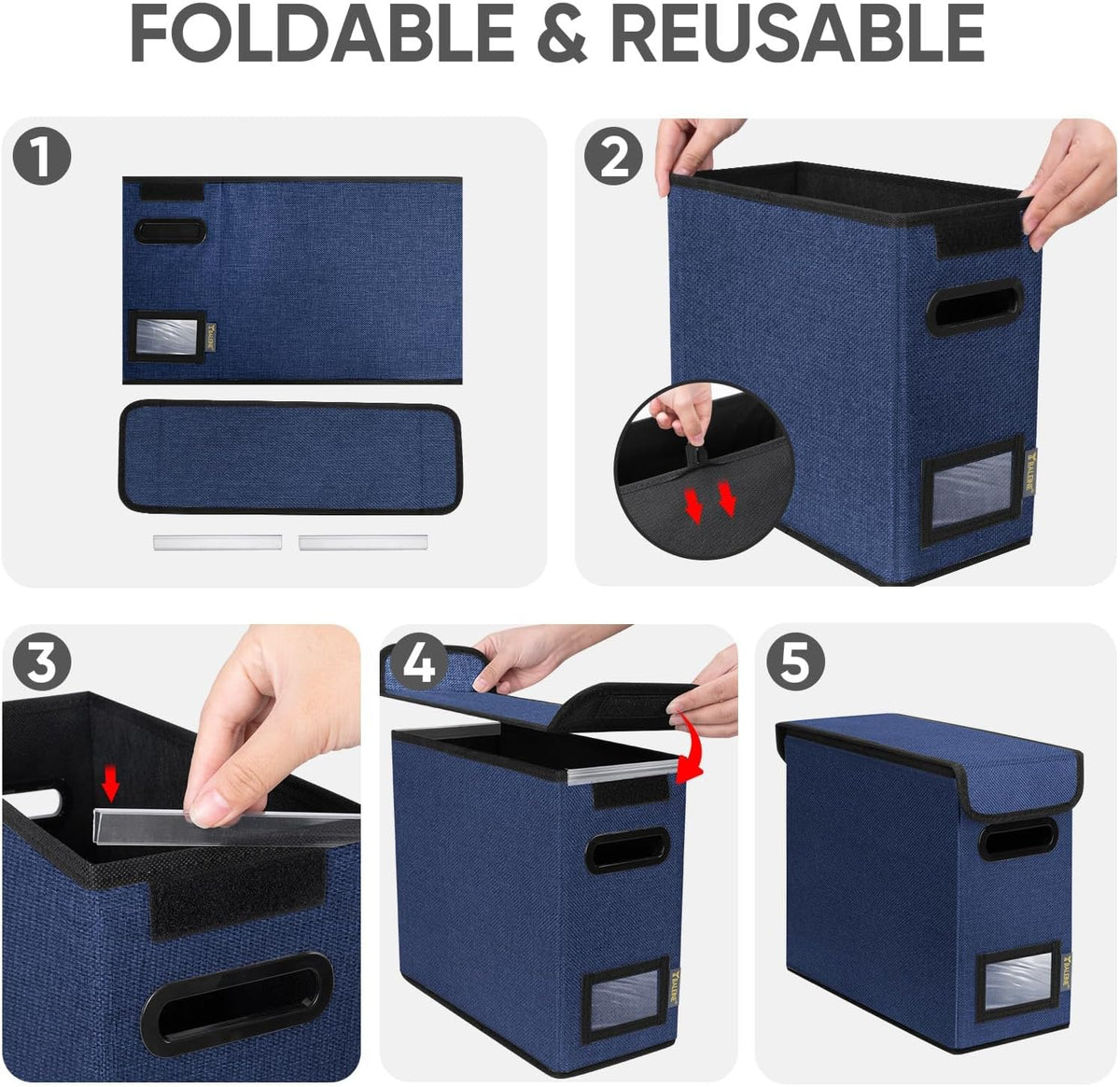 BALEINE File Organizer Box with Lid, Collapsible File Folder Organizer with Plastic Slide, Hanging File Folder Box for Office Document Storage (Black)