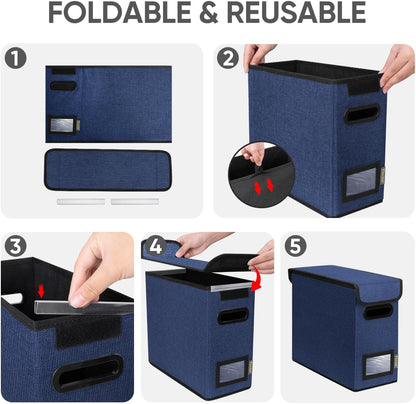 BALEINE File Organizer Box with Lid, Collapsible File Folder Organizer with Plastic Slide, Hanging File Folder Box for Office Document Storage (Black)