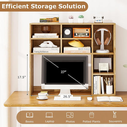 Desktop Bookshelf, Countertop Storage Hutch with 5 Shelves for Computer Desk, Desk 3-Tier Display Rack, Multipurpose Wood Desktop Hutch Storage Organizer for Dorm Office Home