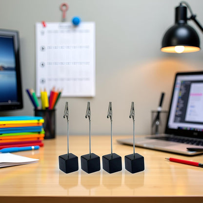 4Pcs Black Memo Clip Holders Stand with Alligator Clasp Pictures Card Paper Note Clip Office Memo Holders for Office Home Use, Office Memo Holders