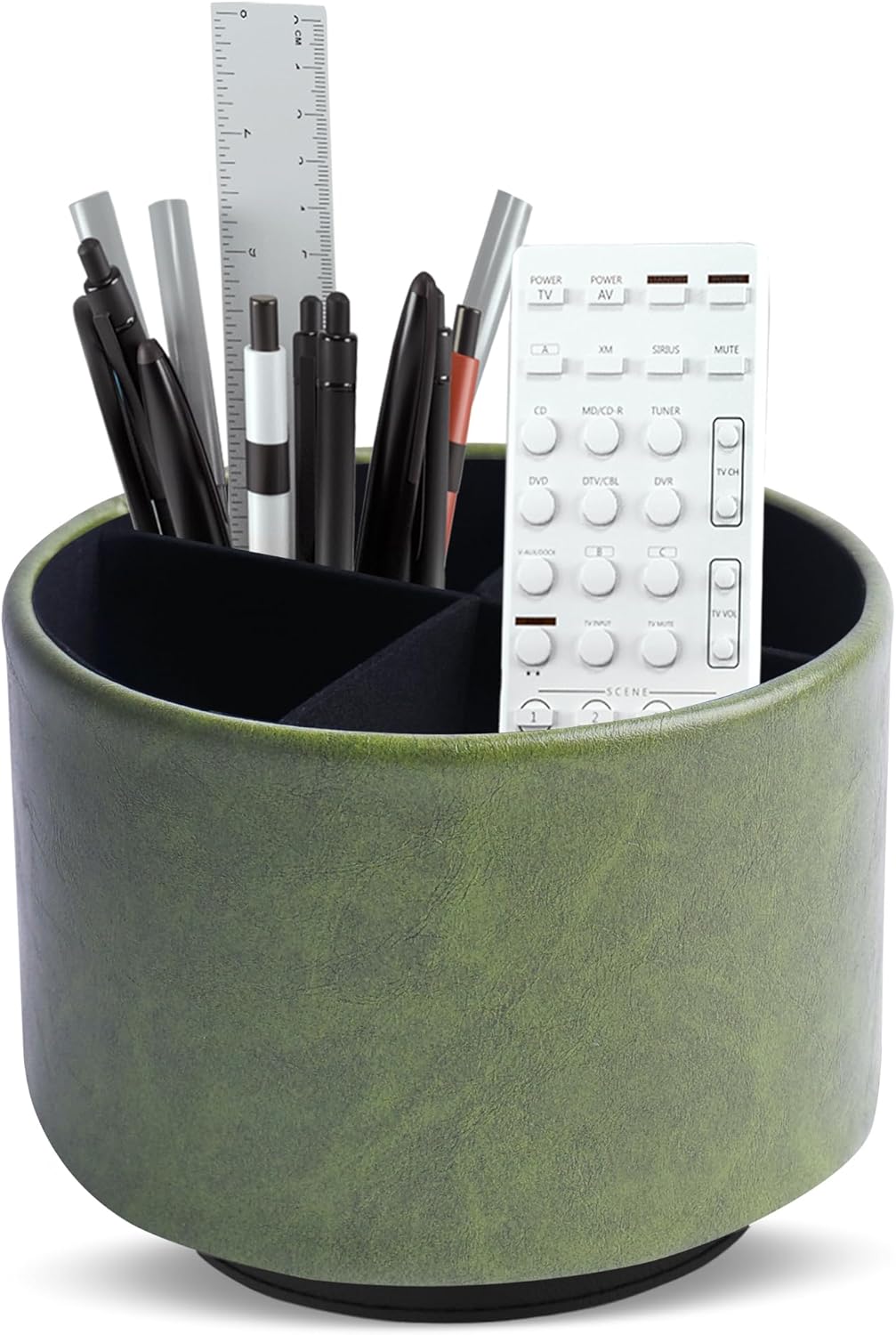 Round Leather Art Supply Organizer,Remote Control Holder,360 Degree Rotating,Multi-Functional Pencil Holder,4 Compartments Desktop Stationary Organizer(1-Blue Bird) - Colors C
