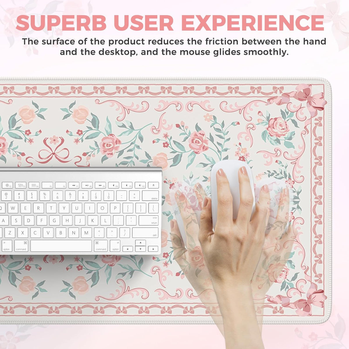 Desk Mat,Mouse Pad for Office Desk,35.4x15.7in,Pink Flowers