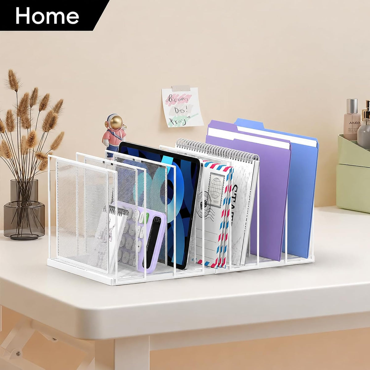 File Organizer for Desk, 5-Section Vertical File Sorter, Paper Holder Organizer Standing Metal File Folder for Office Home Classroom, Black
