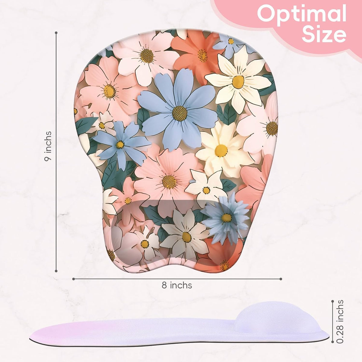 Wrist Support Mouse Pad Anti Slip Rubber Wrist Rest Mousepad 9in X 8in Small Desktop Notebook Mouse Mat for Working and Gaming (M-Pink Floral)