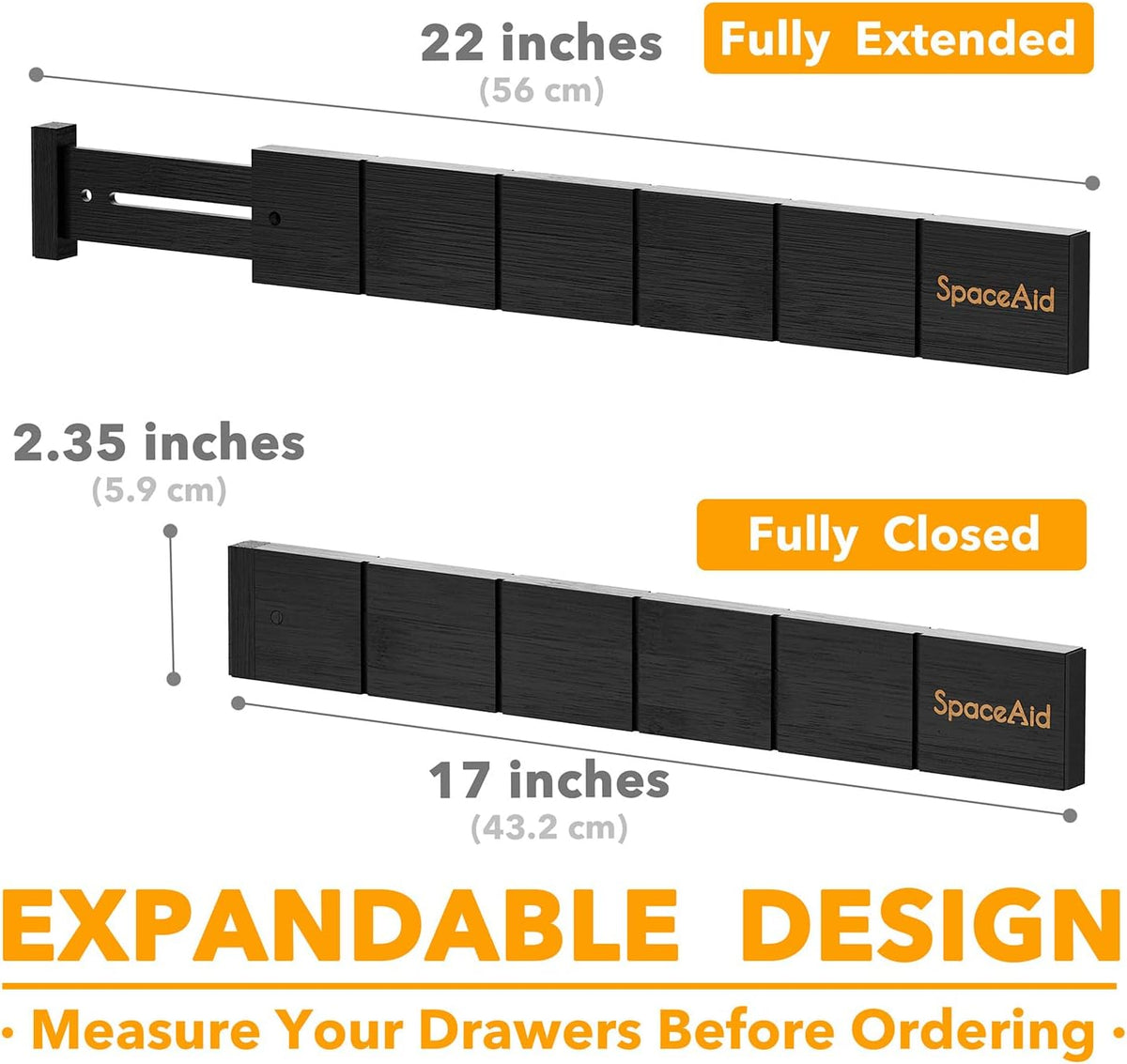 SpaceAid Bamboo Drawer Dividers with Inserts and Labels, Kitchen Adjustable Drawer Organizers, Expandable Organization for Home, Office, Dressers, 4 Dividers with 9 Inserts (17"-22" Natural)