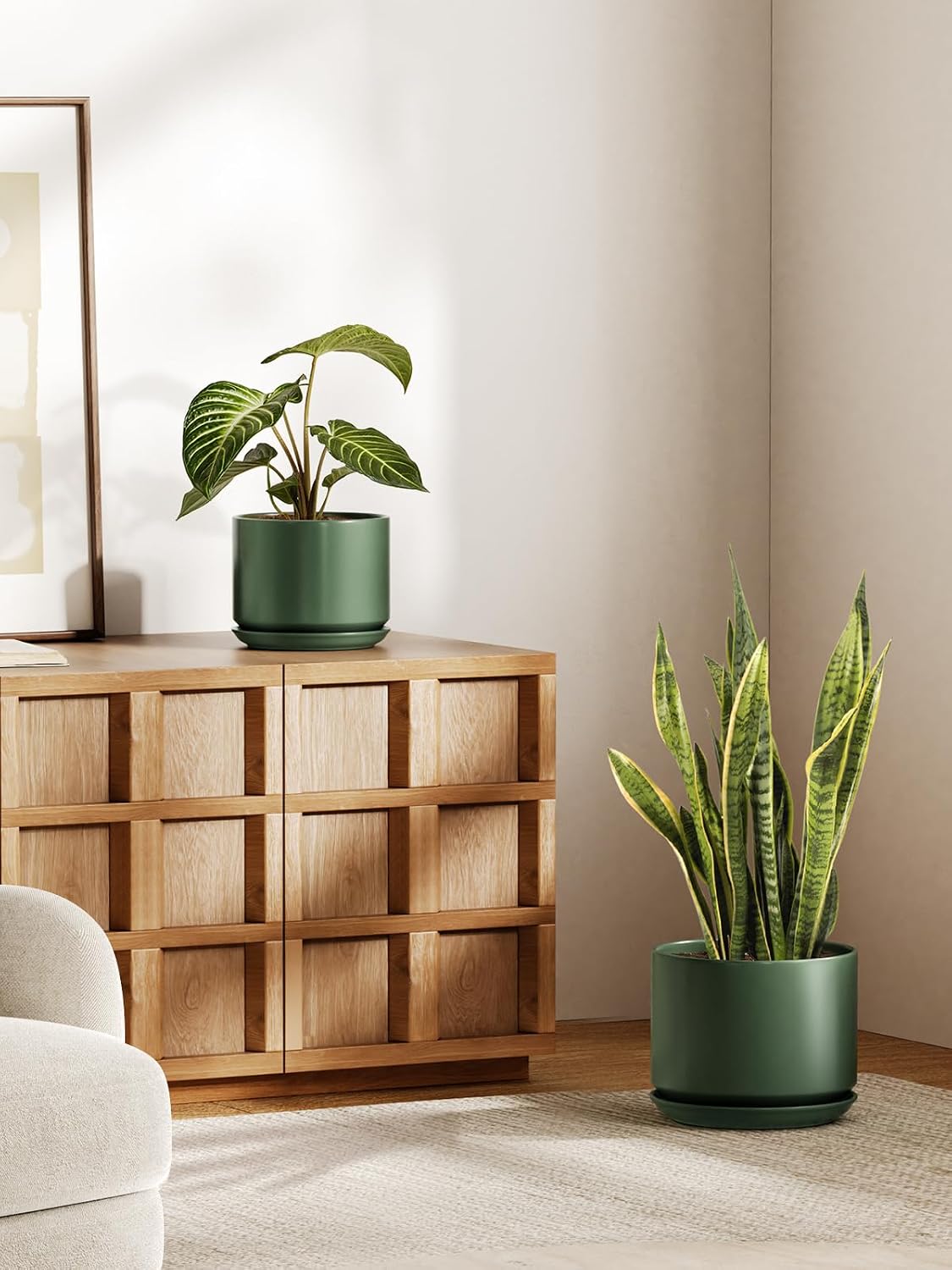 LE TAUCI Ceramic Pots for Plants, 6.8 Inch Plant Pots with Drainage Hole & Saucer, Modern Planter for Indoor Plants, Stable & Durable, Perfect for Living Room or Office Decor, White