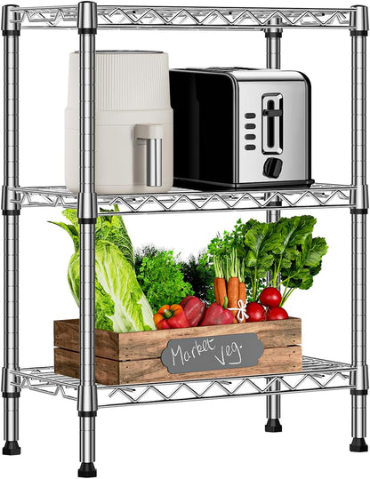 M MZG 450 lbs Steel Storage Shelving 3-Tier Utility Shelving Unit Steel Organizer Wire Rack for Home,Kitchen,Office (11.8" D x 17.7" W x 26.3" H) - Colors B
