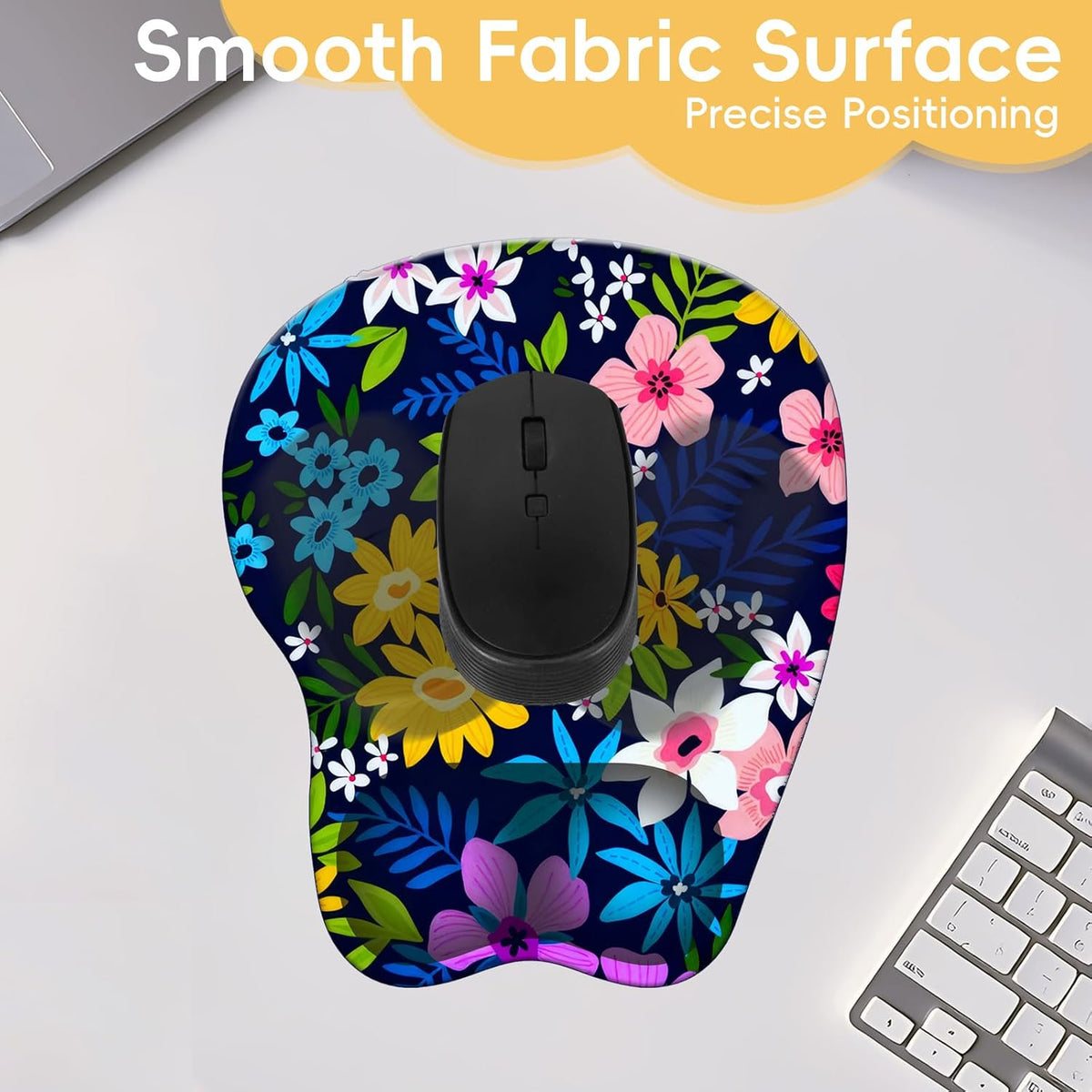 Wrist Support Mouse Pad Anti Slip Rubber Wrist Rest Mousepad 9in X 8in Small Desktop Notebook Mouse Mat for Working and Gaming (M-Pink Floral)