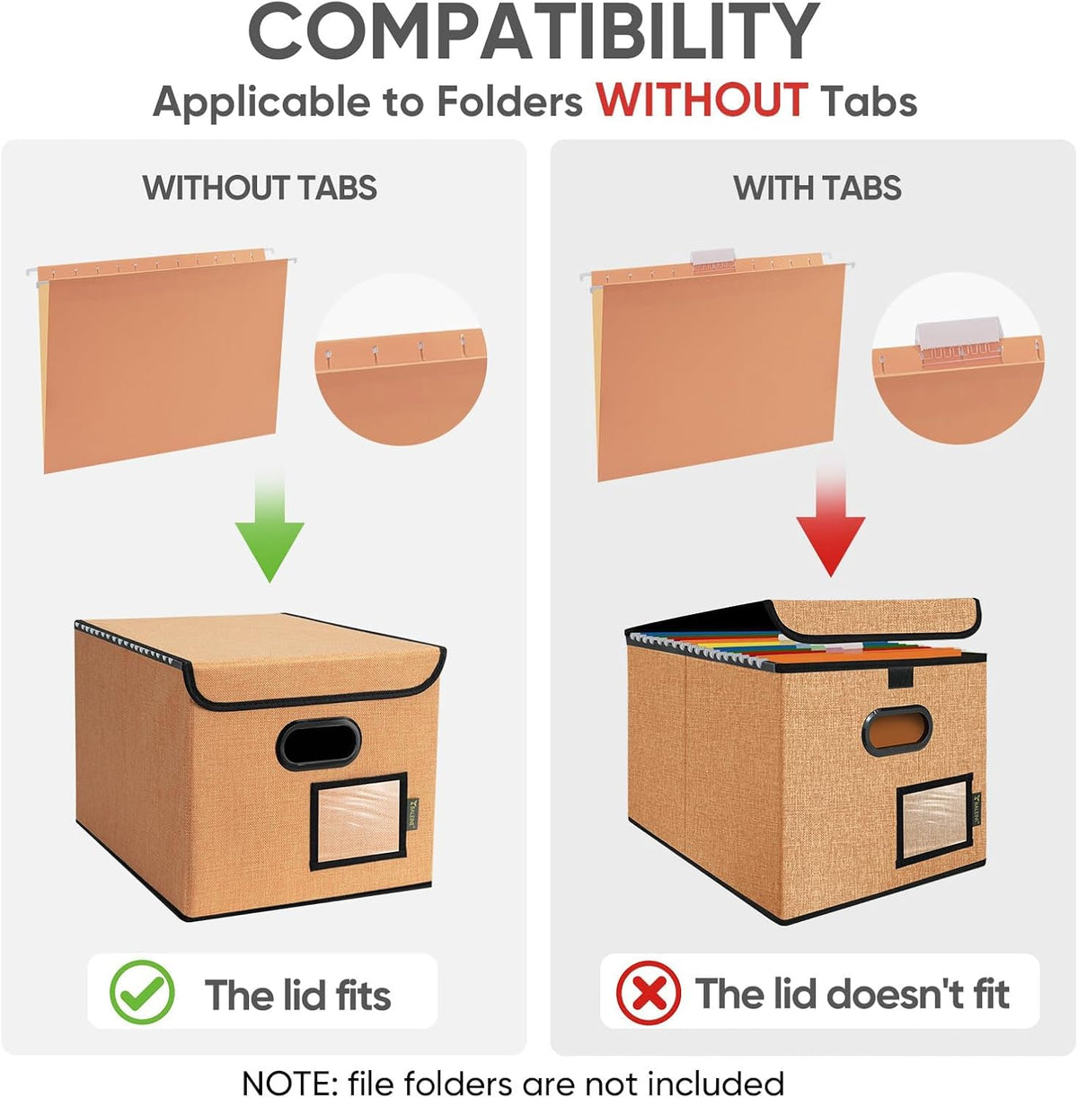 BALEINE File Organizer Box with Lid, Collapsible File Folder Organizer with Plastic Slide, Hanging File Folder Box for Office Document Storage (Black)