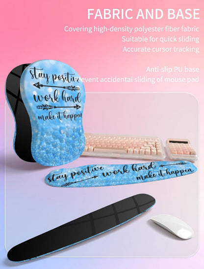 2in1 Combination, Wave Keyboard Wrist Rest and Ergonomic Curvature Mouse Pad Wrist Support for Relieve Wrist Pain, Filled with Soft Cushion Memory Foam, Black