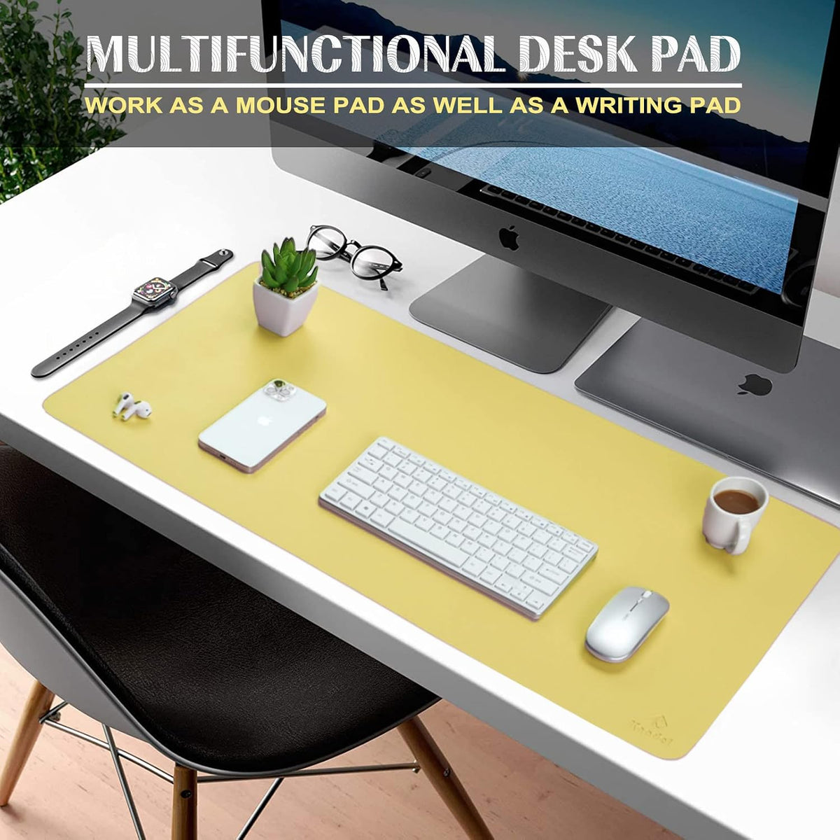 K KNODEL Large Office Leather Desk Mat, Mouse and Keyboard Pad, Computer and Laptop Mat, Desktop Protector and Cover, Writing Pad and Blotter (31.5"x15.7", Black)