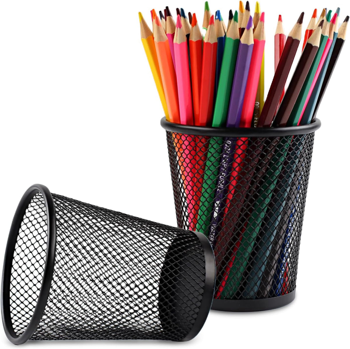 AZUREAL Pencil Holder 2 Pack, Black Mesh Desk Pen Holders, Premium Metal Pen Cup Holder for Desk, Office, Home, School