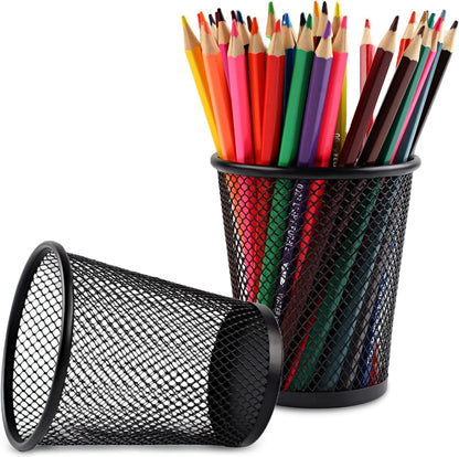 AZUREAL Pencil Holder 2 Pack, Black Mesh Desk Pen Holders, Premium Metal Pen Cup Holder for Desk, Office, Home, School