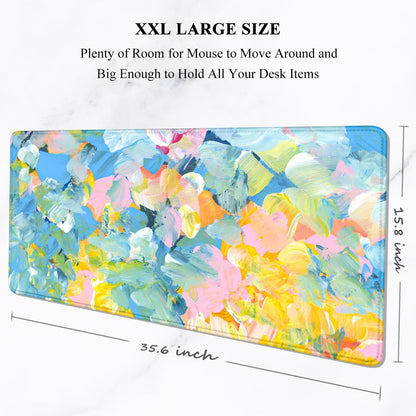 Auhoahsil Desk Mat, Ultra Large Mouse Pad, XXL Gaming Mousepad, Green Tropical Leaves Deskpad, Big Extended Full Size Mouse Pad, Desktop Desk Matt for Keyboard, Laptop & Computer, 35.5 x 15.7 in - Colors B
