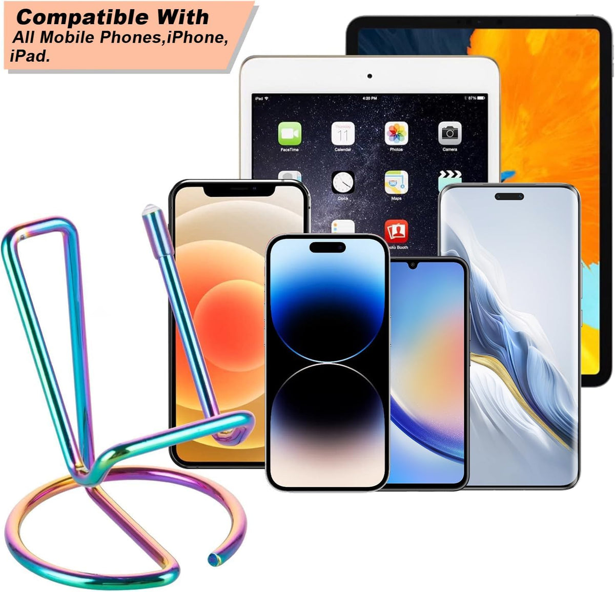 ROPOSY Cell Phone Stand for Desk, Cute Metal Gold Cell Phone Stand Holder Desk Accessories, Compatible with All Mobile Phones, iPhone, iPad