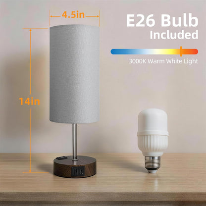 Table Lamp for Nightstand, High-Sensitivity Touch, 3-Level Dimmable Bedside Lamp with AC Outlet | USB | and USB-C, Ideal Night Stand Lamp for Bedroom, Reading, Living Room(Warm&Wooden)