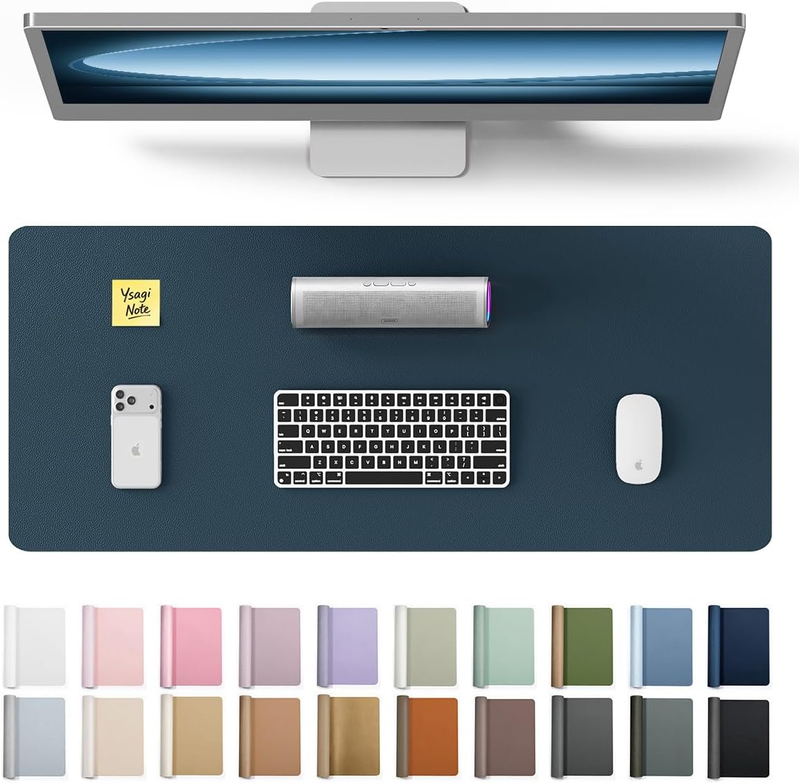YSAGi Leather Desk Pad Protector, Office Desk Mat, Large Mouse Pad, Non-Slip PU Leather Desk Blotter, Waterproof Laptop Desk Writing Pad for Office and Home (23.6" x 13.8", Eggshell) - Colors B