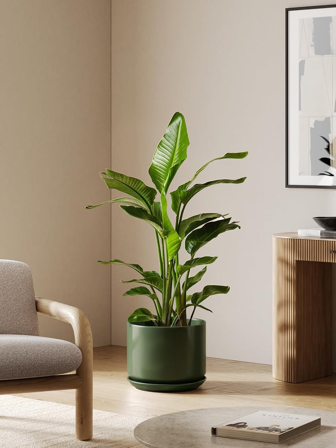LE TAUCI Ceramic Pots for Plants, 6.8 Inch Plant Pots with Drainage Hole & Saucer, Modern Planter for Indoor Plants, Stable & Durable, Perfect for Living Room or Office Decor, White