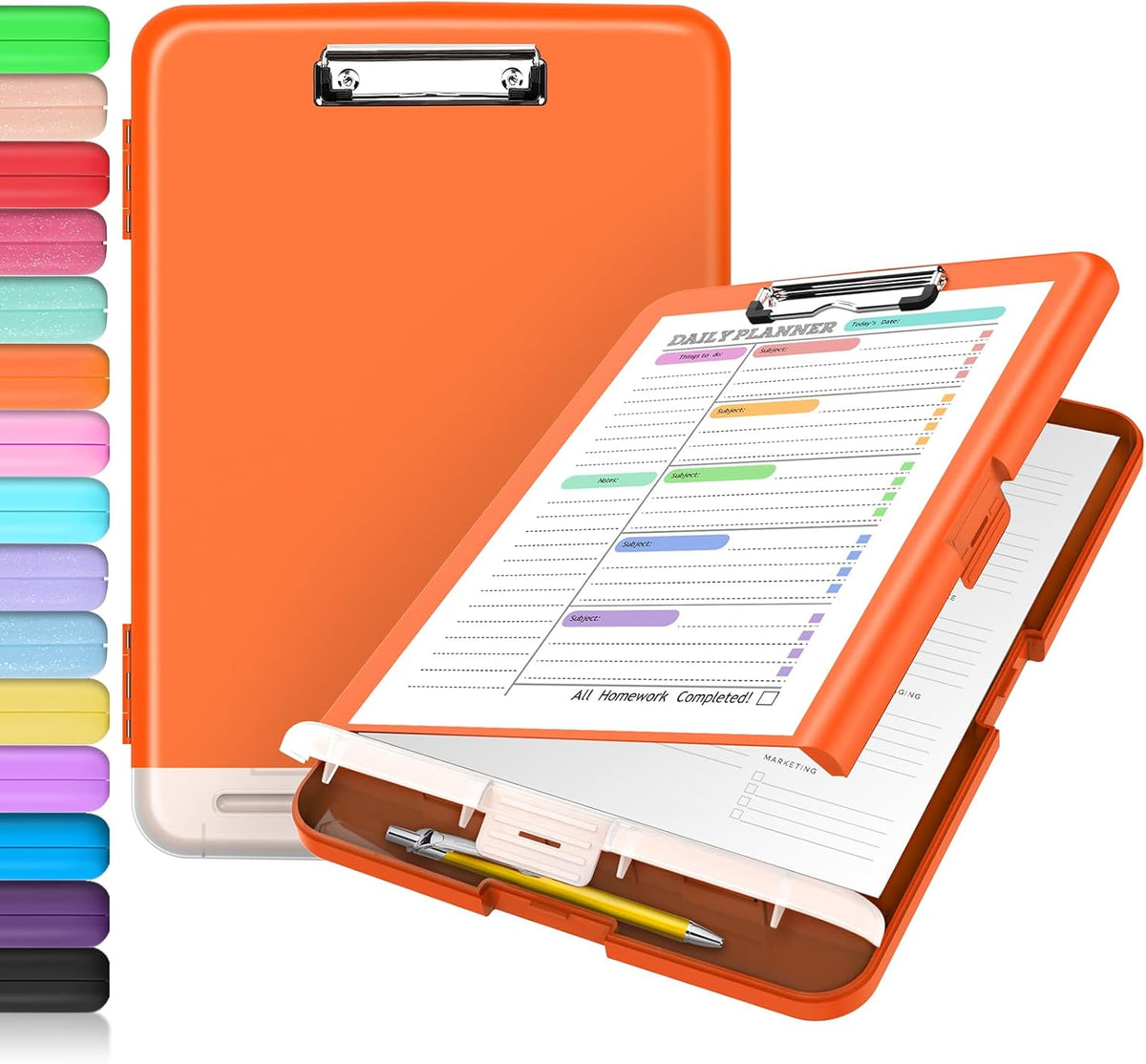 Clipboard with Storage, Clip Board 8.5 x 11 with Pen Holder, High Capacity Plastic Organization Case Box for Letter Legal A4 Size Paper, Nurses Teachers Must Haves, School & Office Supplies