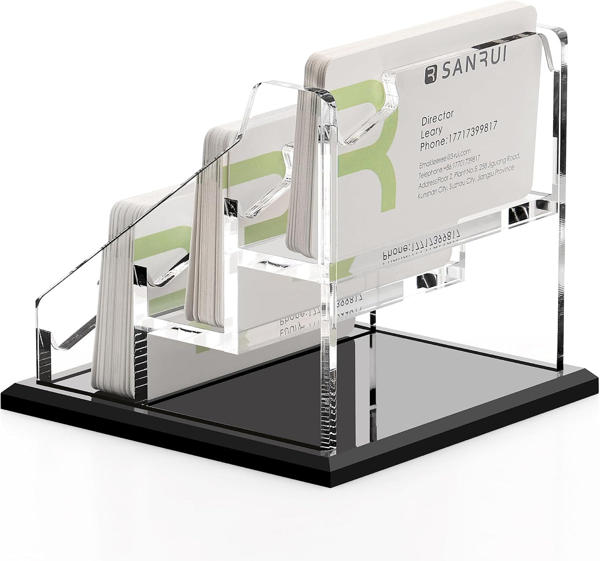 Black Business Card Holder for Desk 1 Slot Clear Acrylic Horizontal