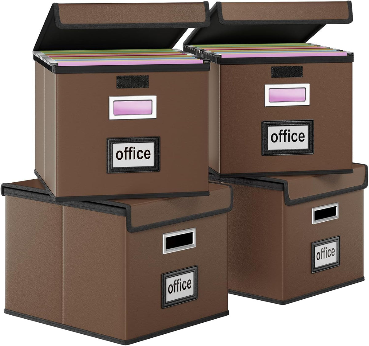 Upgraded Portable File Organizer Box with Lid, Collapsible Linen Hanging Filing Storage Boxes with Plastic Slides, Decorative Home/Office Filing System Box for File and Folders Storage (Gray)