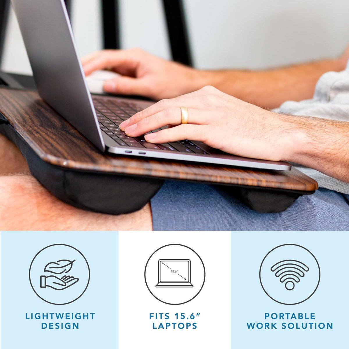 LAPGEAR Home Office Pro Lap Desk with Wrist Rest, Mouse Pad, and Phone Holder - Black Carbon - Fits up to 15.6 Inch Laptops - Style No. 91598