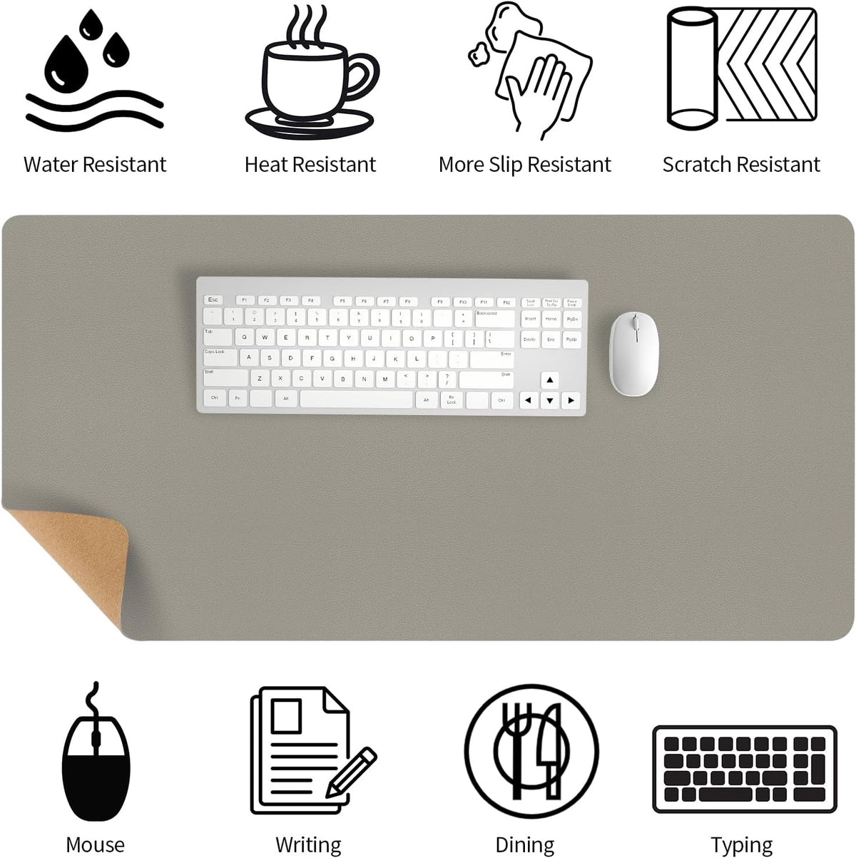 Bloss Leather Desk Pad and Keyboard Wrist Rest, Large Mouse Pad + Keyboard Pad+Mouse Wrist Support, Non-Slip Desk Mat Protector for Office, Home(31.5×15.7 Inches,Beige) - Colors A