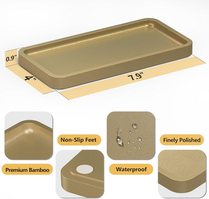 Small Bathroom Vanity Tray for Countertop Makeup Perfume Jewelry Decor Candle Keys, Small Black Kitchen Tray for Soap Dispenser Spice Bamboo Toilet Tray 7.9" L x 4" W x 0.79" H