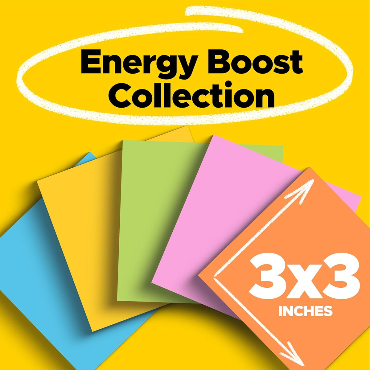 Post-it Super Sticky Notes, 3x3 in, 6 Pads, 2X The Sticking Power, Energy Boost Collection, Bright Colors (Orange, Pink, Blue, Green),Recyclable (654-6SSAU)