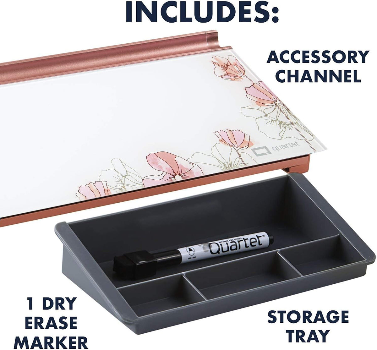 Quartet Glass Dry Erase White Board, Desktop Computer Pad for Notetaking, 18" x 6" Whiteboard, Clean Erase Surface with Storage, 1 Dry Erase Marker, White Surface (GDP186)