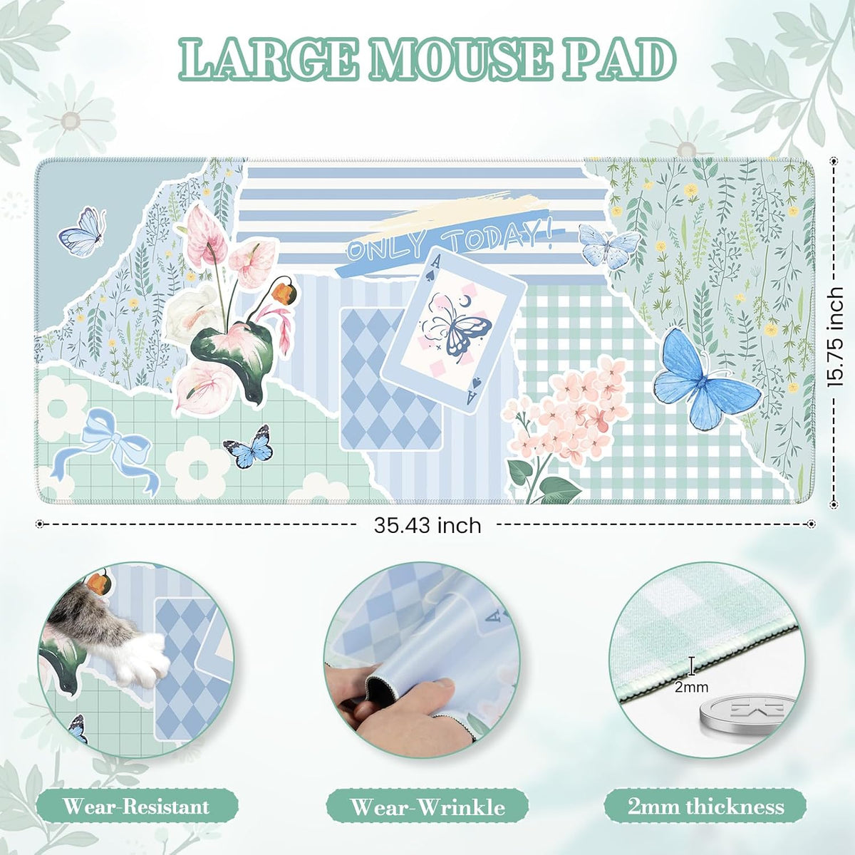 Desk Mat,Mouse Pad for Office Desk,35.4x15.7in,Pink Flowers