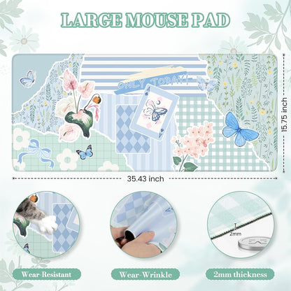 Desk Mat,Mouse Pad for Office Desk,35.4x15.7in,Pink Flowers