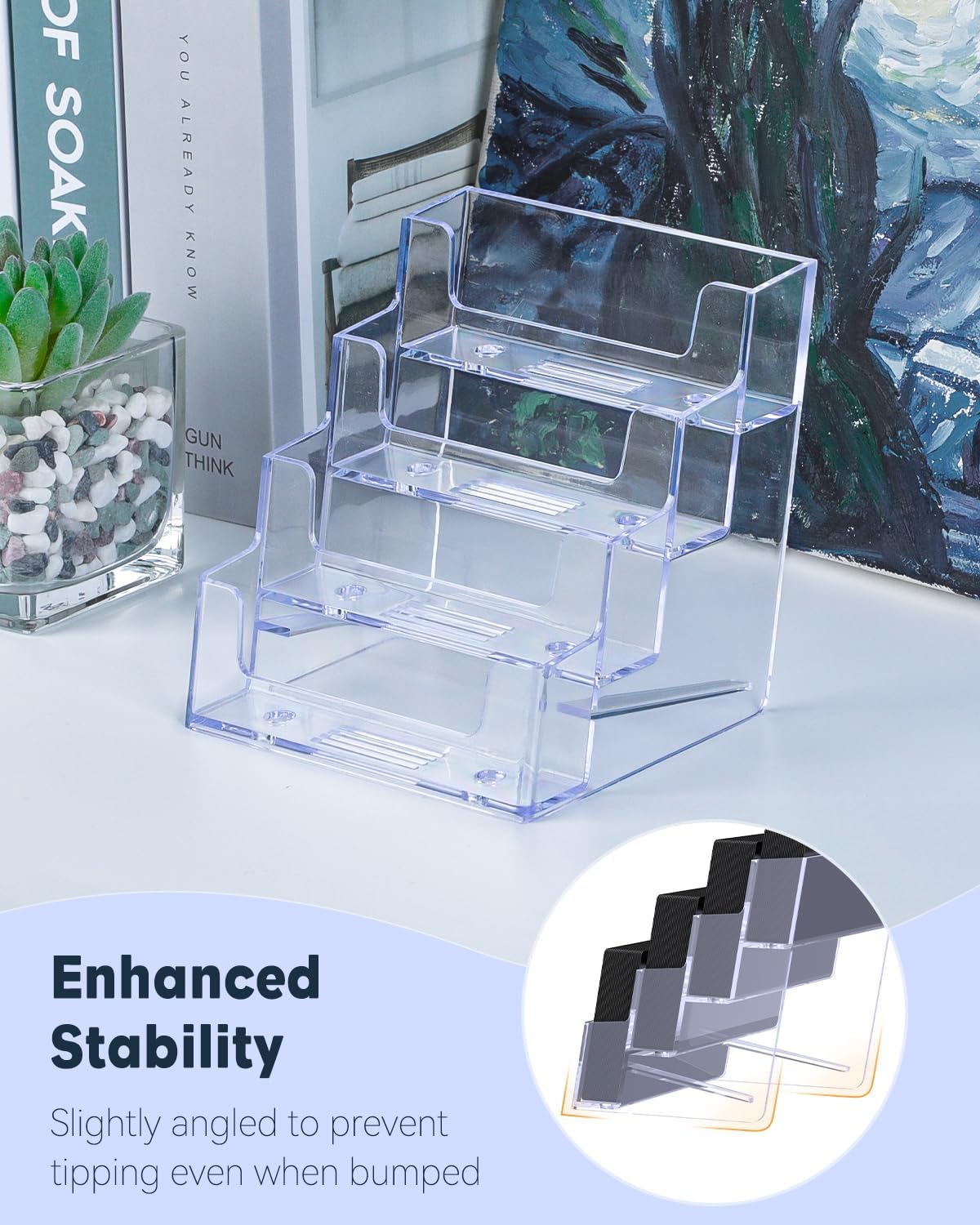 Uniclife Acrylic Business Card Holder for Desk 1 Slot Clear Business Card Display Stand for Men & Women Desktop Business Card Organizer Card Stand for Office Home Exhibition, 60 Card Capacity