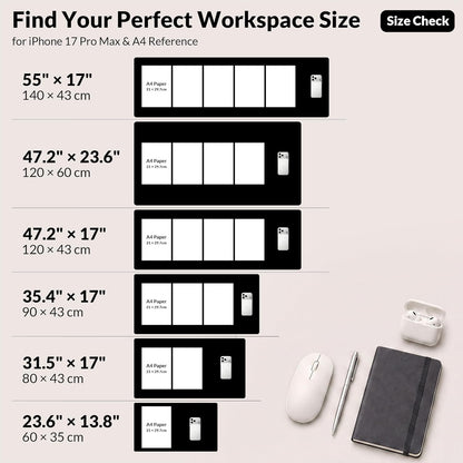 Large Desk Mat, 47" x 17", Black
