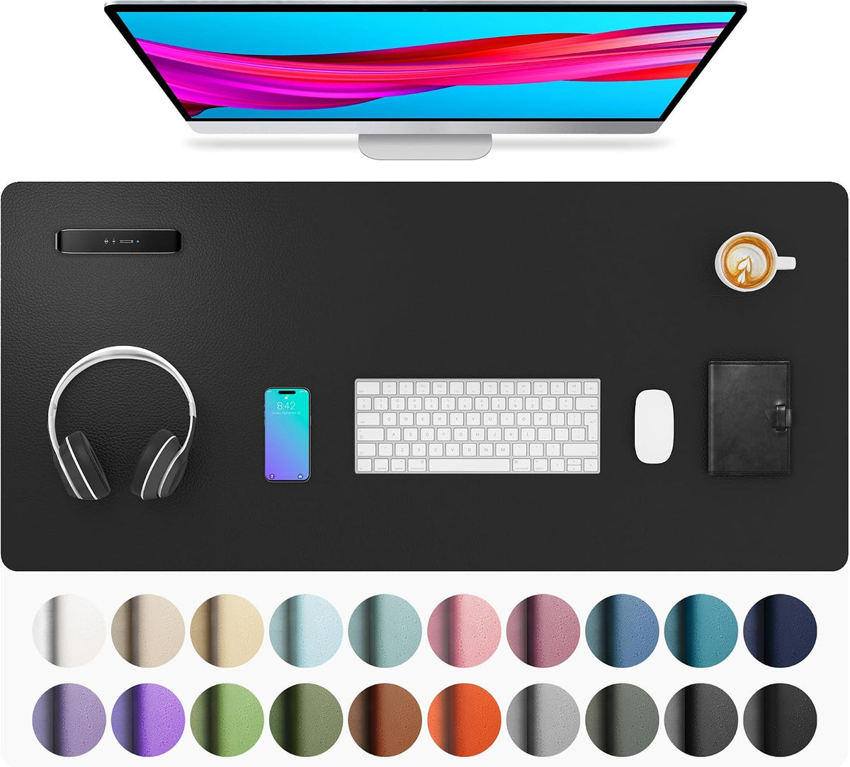 Aothia Leather Office Desk Pad Protector, Non-Slip PU Leather Desk Blotter, Waterproof Laptop Writing Mouse Pad for Office and Home, Black, 31.5" x 15.7" - Colors A