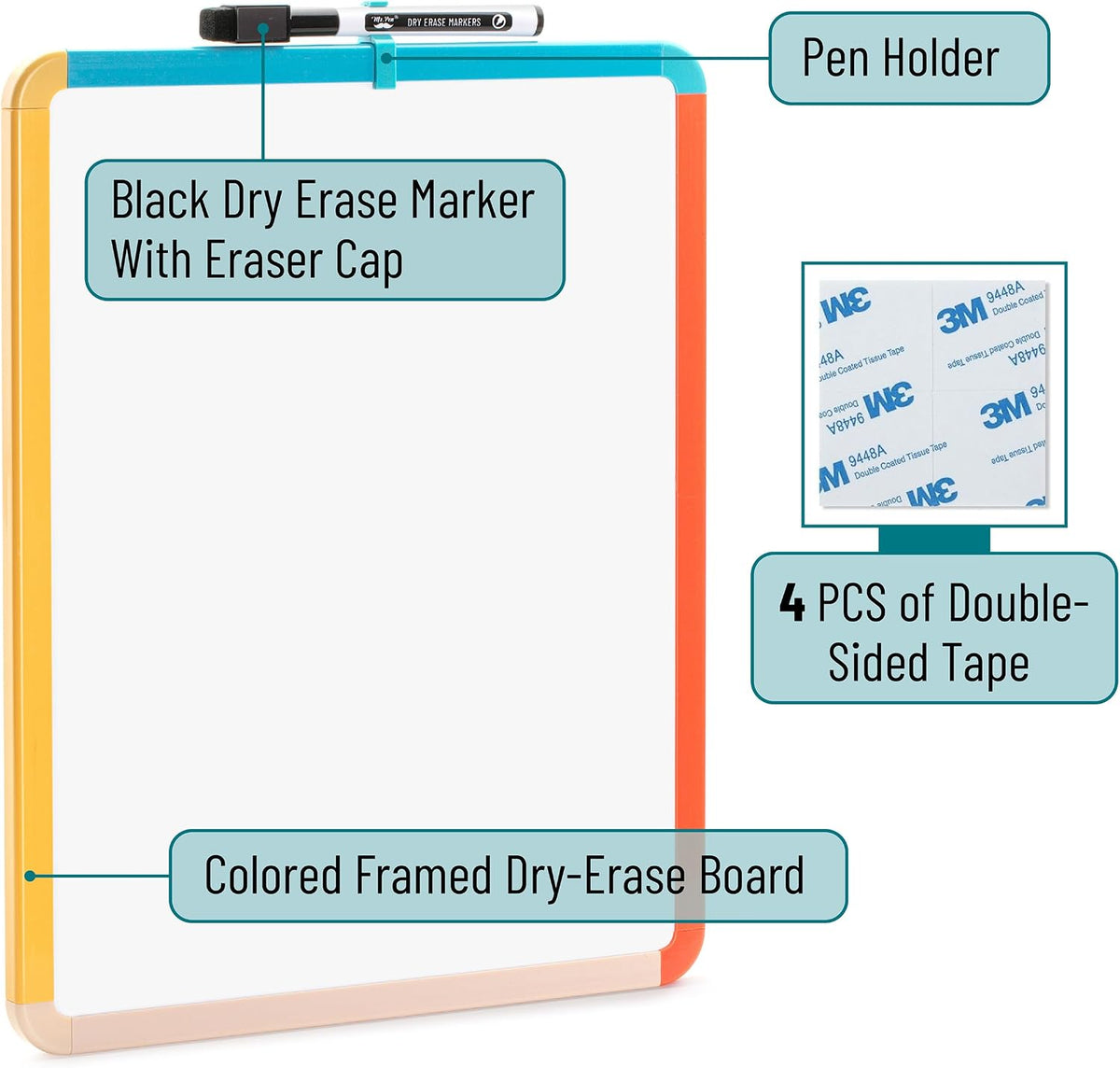 Dry Erase Board, 14” x 11”, White Frame
