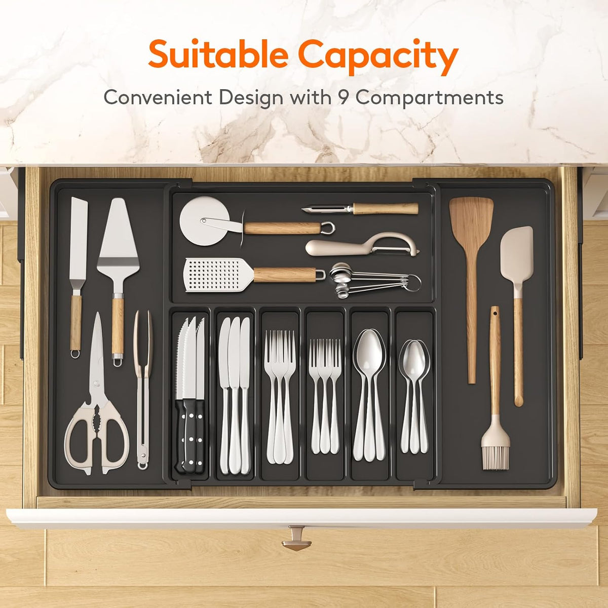 Expandable Silverware Drawer Organizer, Kitchen Utensil Tray