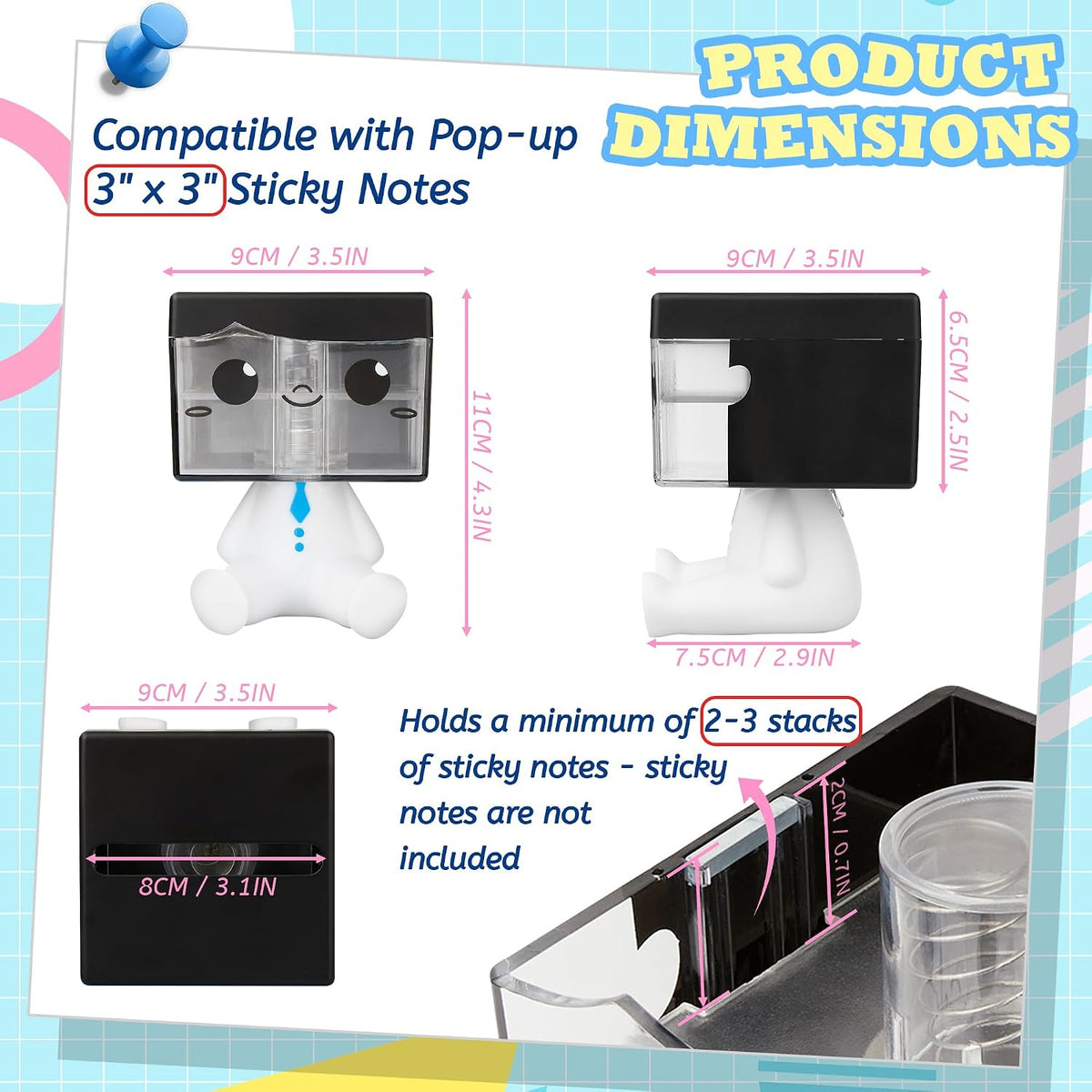Pop-up Notes Dispenser for Desk, Idea Boy Sticky Note Holder for Office School, Cute Office Supplies, 3x3 in, Magnetic Design, White, 1 Pack