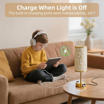 Table Lamp for Nightstand, High-Sensitivity Touch, 3-Level Dimmable Bedside Lamp with AC Outlet | USB | and USB-C, Ideal Night Stand Lamp for Bedroom, Reading, Living Room(Warm&Wooden)