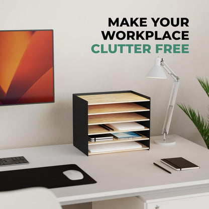Prosumer's Choice 3-Tier Bamboo Desk Organizer with 2 Drawers - Wood Paper Tray for Clean Desktop Setup - Compact Office Storage Solution - Stylish Desktop Organizer, 12.5" L x 8.8" W x 1.6" H