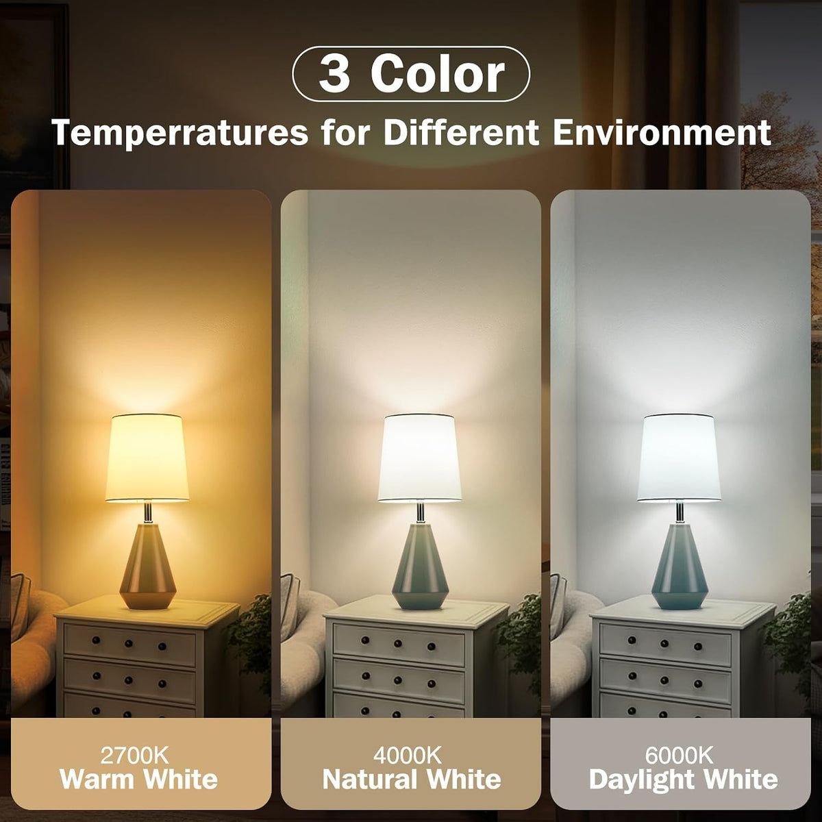 Small Bedside Table Lamp for Bedroom - Reading Desk Lamp with 3 Color Temperatures，15.5" Nightstand Ceramic Lamp with Fabric Shade for Kids Room,Living Room,Dorm,Home Office (Green)