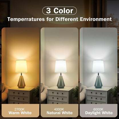 Small Bedside Table Lamp for Bedroom - Reading Desk Lamp with 3 Color Temperatures，15.5" Nightstand Ceramic Lamp with Fabric Shade for Kids Room,Living Room,Dorm,Home Office (Green)