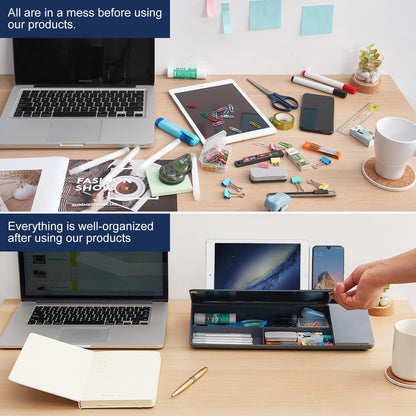 TSJ OFFICE Desktop Whiteboard Dry-Erase-Board - Computer Keyboard Stand White Board Surface Pad with Drawer, Desk Organizers with Accessories for Office, Home, School Supplies - Black