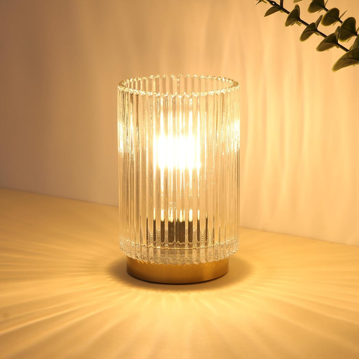 Battery Operated Lamp, Cordless Table Lamp with Timer, Desk Bedside Lamps with LED Warm Light, Glass Small Table Lamp for Bedroom, Bathroom, Living Room, Home Decor - Amber