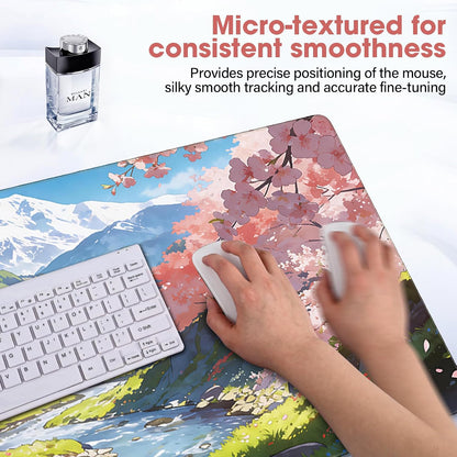 31.5" x 15.7" Waterproof Fabric Desk Pad, Rubber Anti-Slip Base, Stitched Edges No Curling, Fits Laptop Keyboard and Mouse, Smooth Office Mat Large Mouse Pad for Work Game, Black
