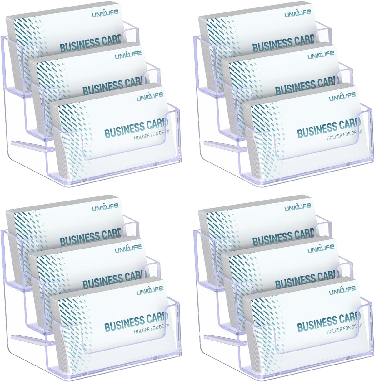 Uniclife Acrylic Business Card Holder for Desk 1 Slot Clear Business Card Display Stand for Men & Women Desktop Business Card Organizer Card Stand for Office Home Exhibition, 60 Card Capacity