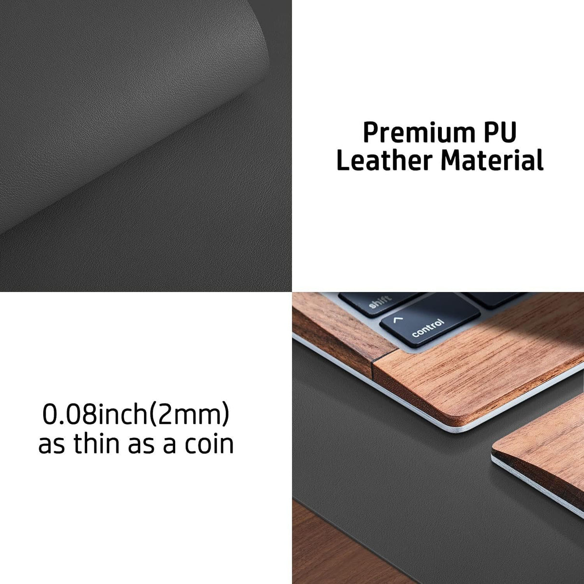 Aothia Leather Office Desk Pad Protector, Non-Slip PU Leather Desk Blotter, Waterproof Laptop Writing Mouse Pad for Office and Home, Black, 31.5" x 15.7" - Colors B