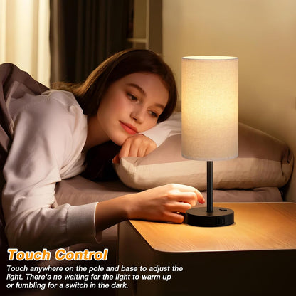 Dicoool Bedside Table Lamp for Bedroom - 3-Way Dimmable Touch Lamp, USB A+C