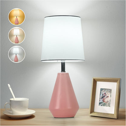 Small Bedside Table Lamp for Bedroom - Reading Desk Lamp with 3 Color Temperatures，15.5" Nightstand Ceramic Lamp with Fabric Shade for Kids Room,Living Room,Dorm,Home Office (Green)